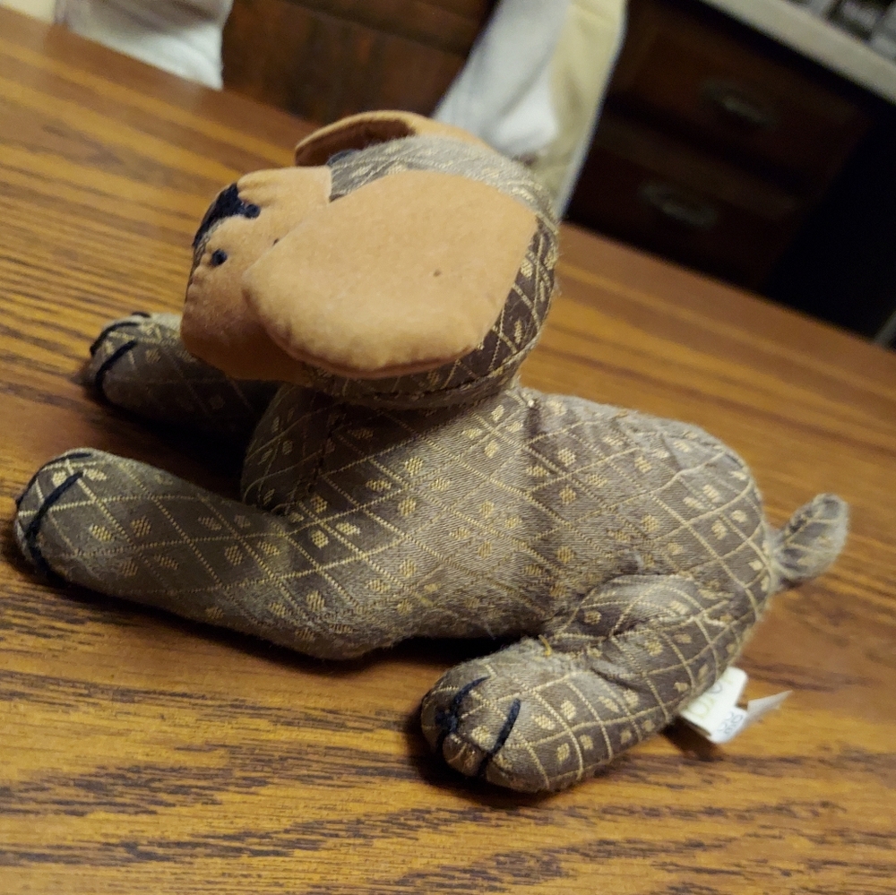 Puppy Paperweight Doorstop Named Bones Dog Brocade Suede Ears UK Dora Designs - Picture 6 of 9